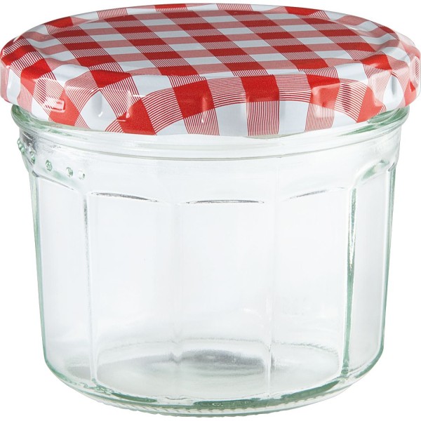 Marmeladenglas mit Deckel rot/wss. 230ml