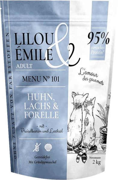 Lilou & Émile Adult Cat Huhn+Lachs+Forelle 2kg