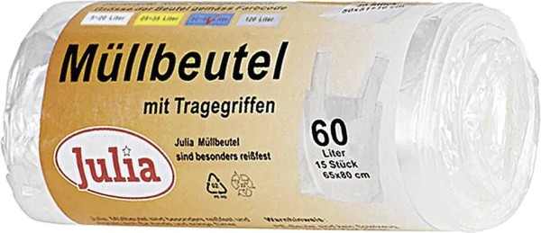 Müllbeutel 60l mit Tragegriff 15St./Rolle