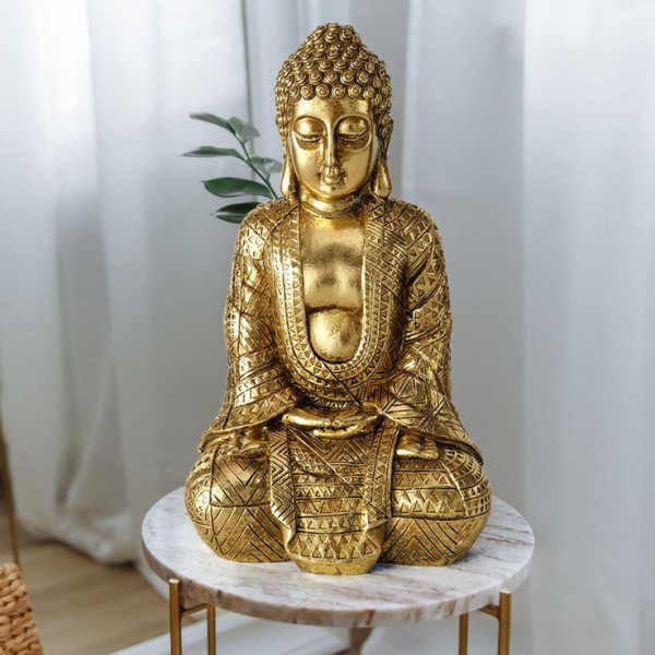 Figur Flyn, Buddha, H 67 cm, Kunstharz, Gold Kunstharz gold