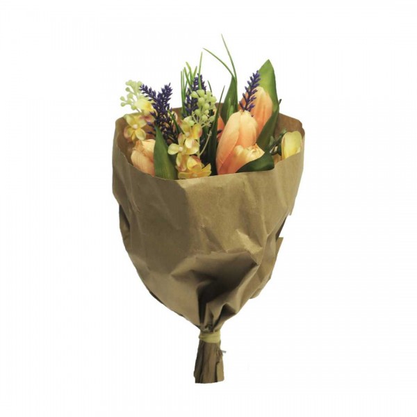 Tulip/lavender bouquet orange 31cm