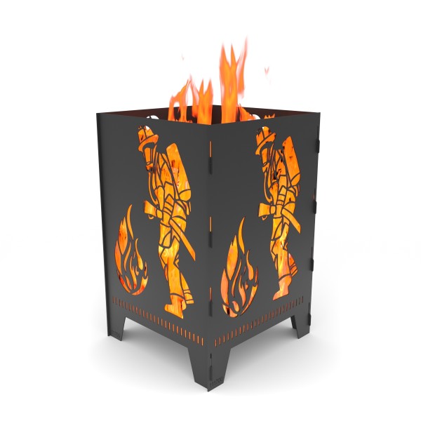 Feuerkorb „Flako“ Faltbar H59cm Eisen, naturrost mit Flammen-Motiv