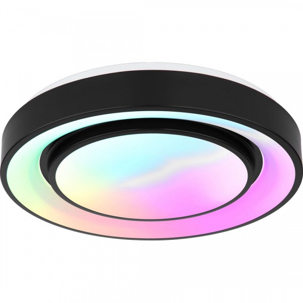Deckenleuchte Metall schwarz, Kunststoff opal, mit RGB Regenbogeneffekt, Me