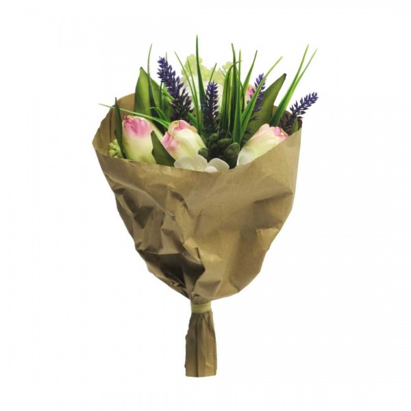 Tulip/lavender bouquet cream 31cm