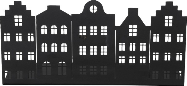 Häusersilhouette Metall schwarz m. Ständer 25x10xH12cm