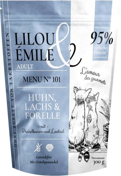 Lilou & Émile Adult Cat Huhn+Lachs+Forelle 300g
