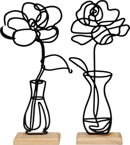 Blüte in Vase Metall schwarz 14x5xH32cm / 16,5x5xH32,5cm